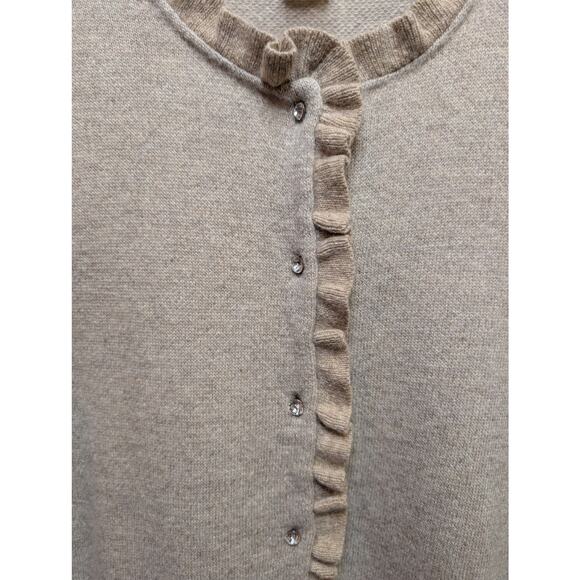 J.Crew Oatmeal Cashmere Blend Ruffle Trim Cardigan Feminine Coquette Small - Picture 2 of 7